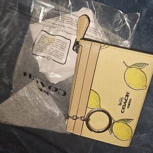 EUC COACH Mini Skinny Id Case In Signature Canvas With Lemon Print